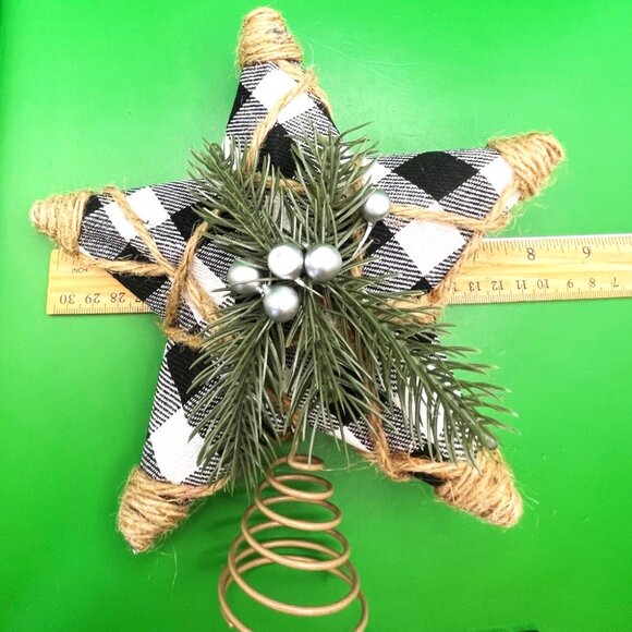 Handmade Buffalo Plaid Star Christmas Tree Topper Rustic Farmhouse Holiday Décor - Picture 6 of 12